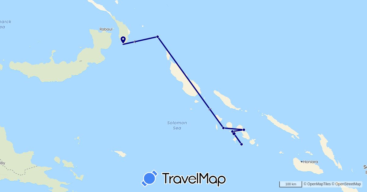TravelMap itinerary: driving in Papua New Guinea, Solomon Islands (Oceania)